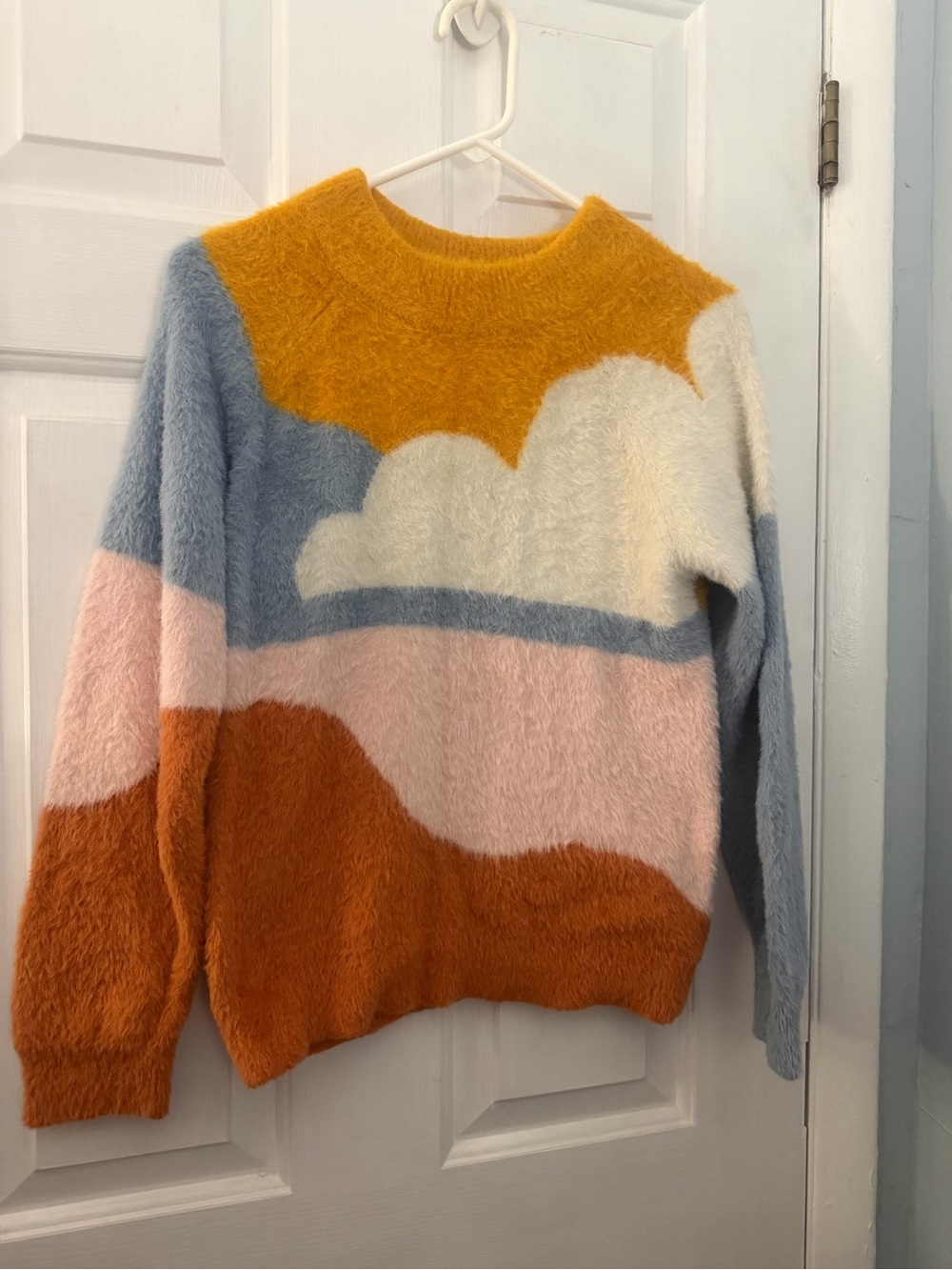 Hanna Andersson Girls 10 Fuzzy Abstract Landscape Colorblock Sweater